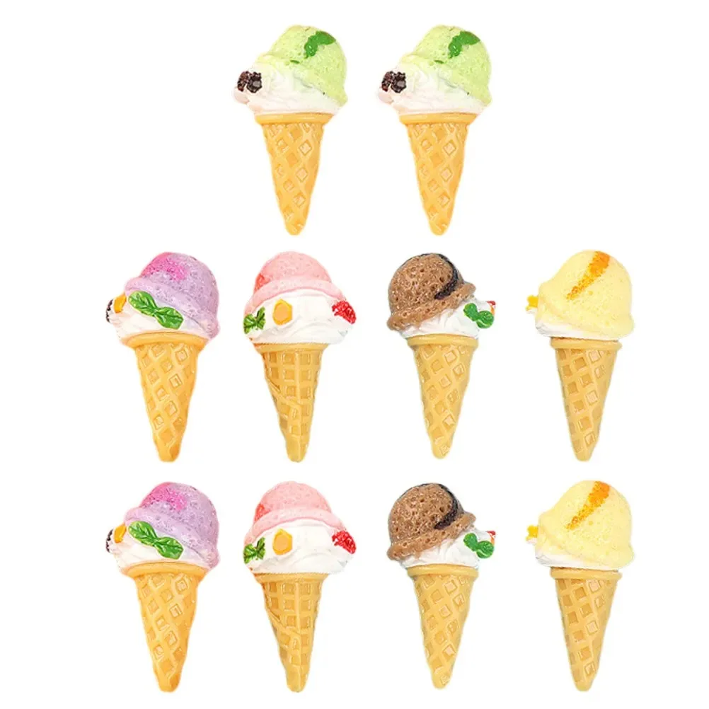 10Pcs Artificial Ice Cream Cone Realistic Colorful Display Decoration Resin Durability Photo Prop Coffee Bar Ornament