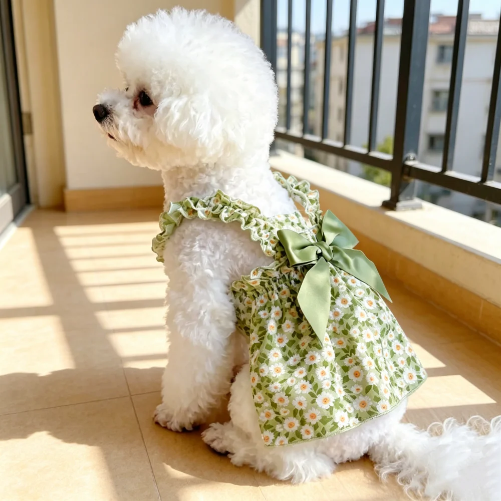Vestido para Perro o Gato, Primavera/Verano, Estilo Princesa con Correa, para Cachorros Pequeños como Teddy o Pomeranian, 1 Pieza