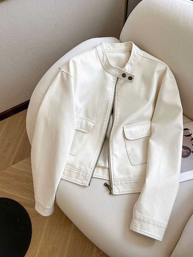 سترات نسائية كلاسيكية من البولي يوريثان ملابس خروج غير رسمية بأكمام طويلة Y2k معطف أمريكي بجيوب كلاسيكية ورقبة دائرية ملابس خارجية للخريف والشتاء جديد #1