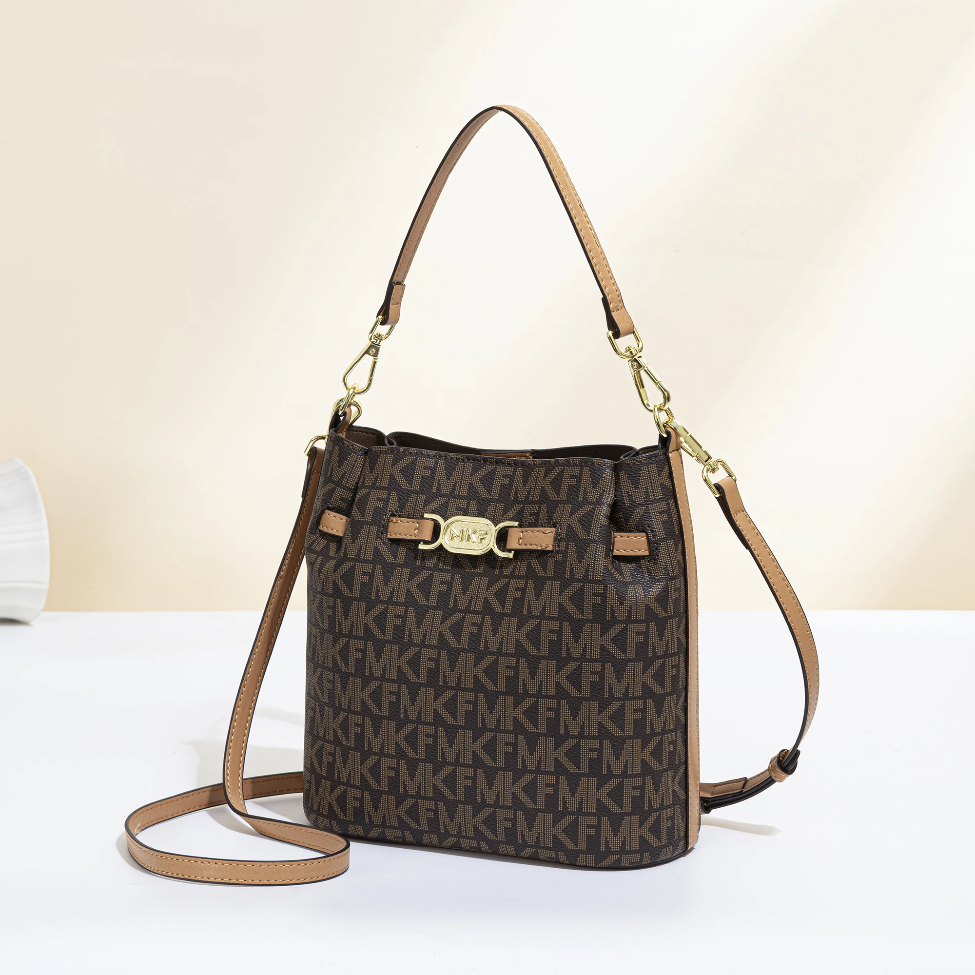 Leather Classic Strap - Classic Monogram Printed Bucket Bag Vintage
