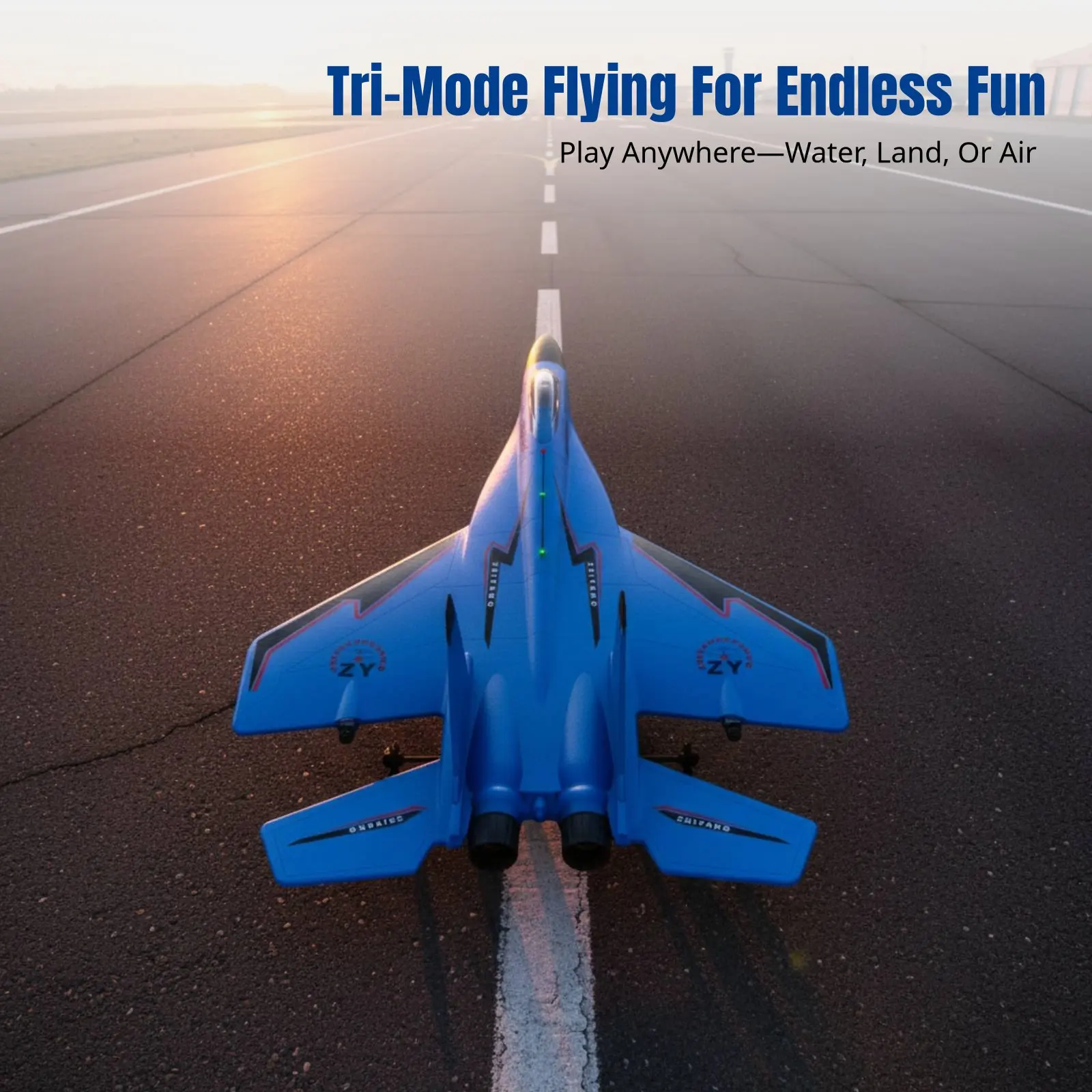 

Electric RC Fixed Fin Airplane, Foam Glider, Waterproof, Durable, LED Lights, 2.4G Remote, Land-Water-Air, for Teens