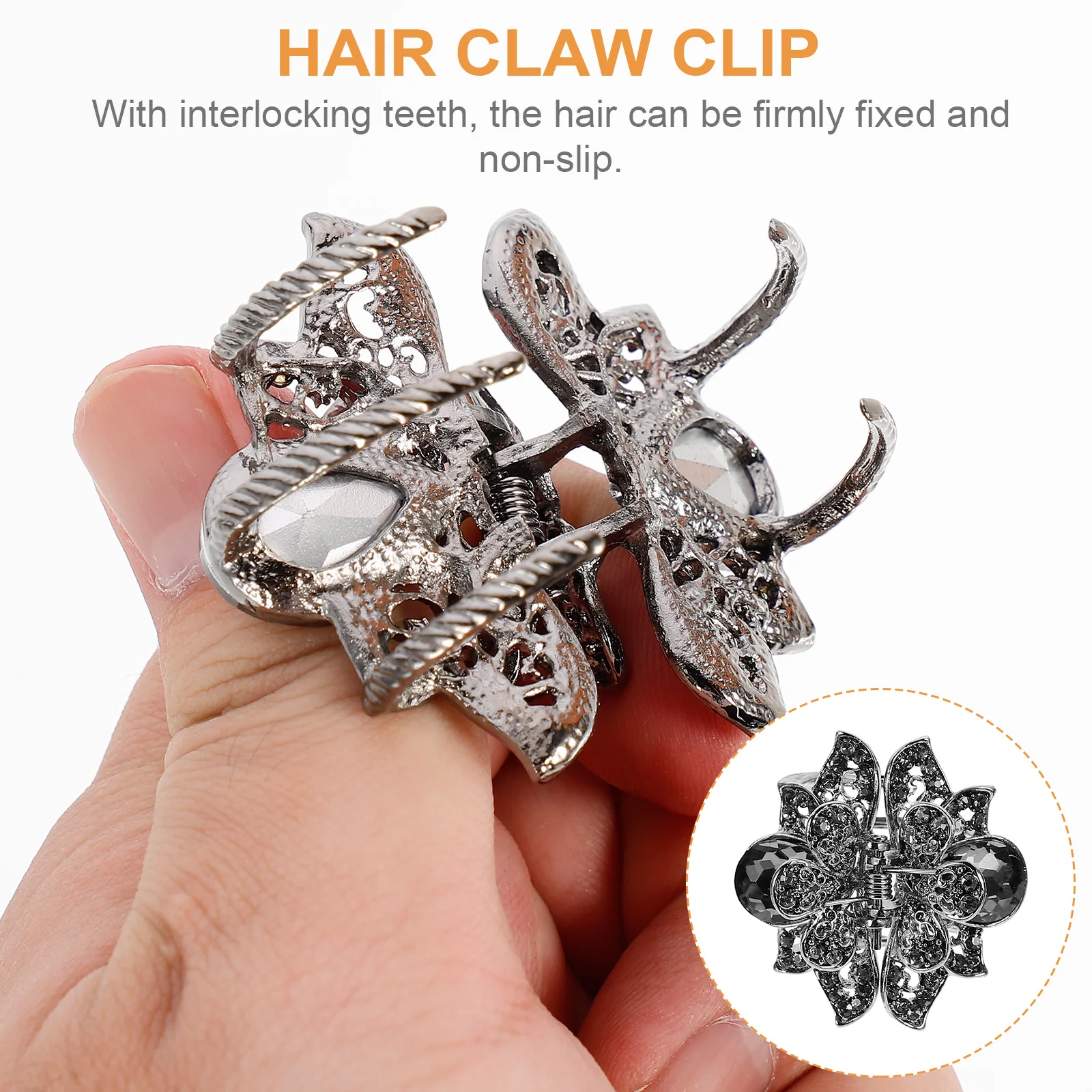 

3pcs Alloy Headdress Hair Clip Rhinestones Women Gray Petal Durable Material Easy Travel Shopping Hairstyling Tool