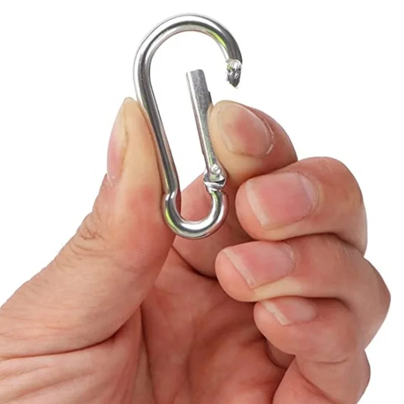 10pcs Silver Arabiner Keychain Stainless Steel D-ring Buckle Spring Carabiner Snap Hook Clip Keychains Outdoor Camping Key-Lock