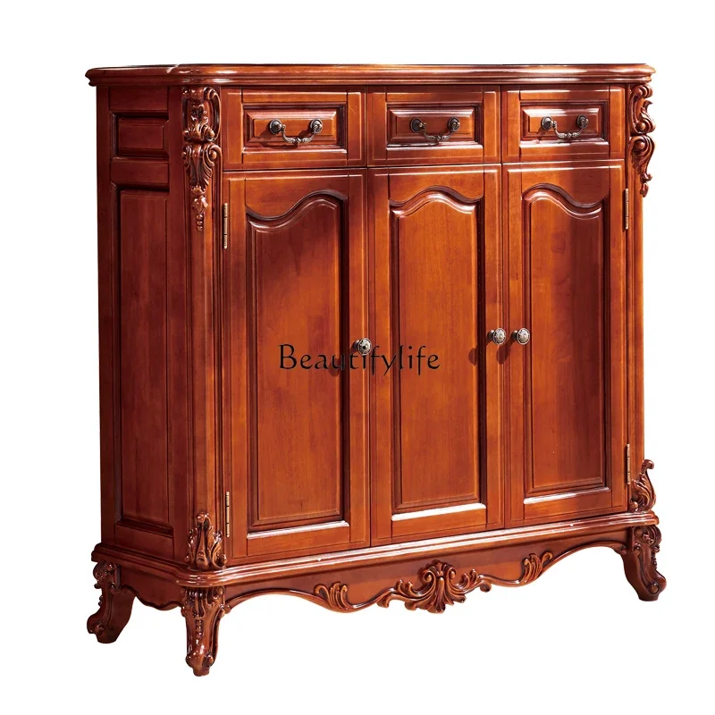 

European shoe cabinet, American villa solid wood carving flower double door partition cabinet