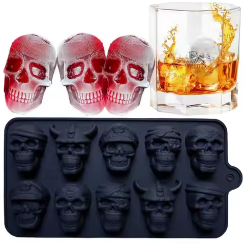 10 Grid Skull Ice Cube Mold for Halloween Kitchen Baking Tools Reusable Silicone DIY Mold for Chocolate Candy Ice Cream Mold