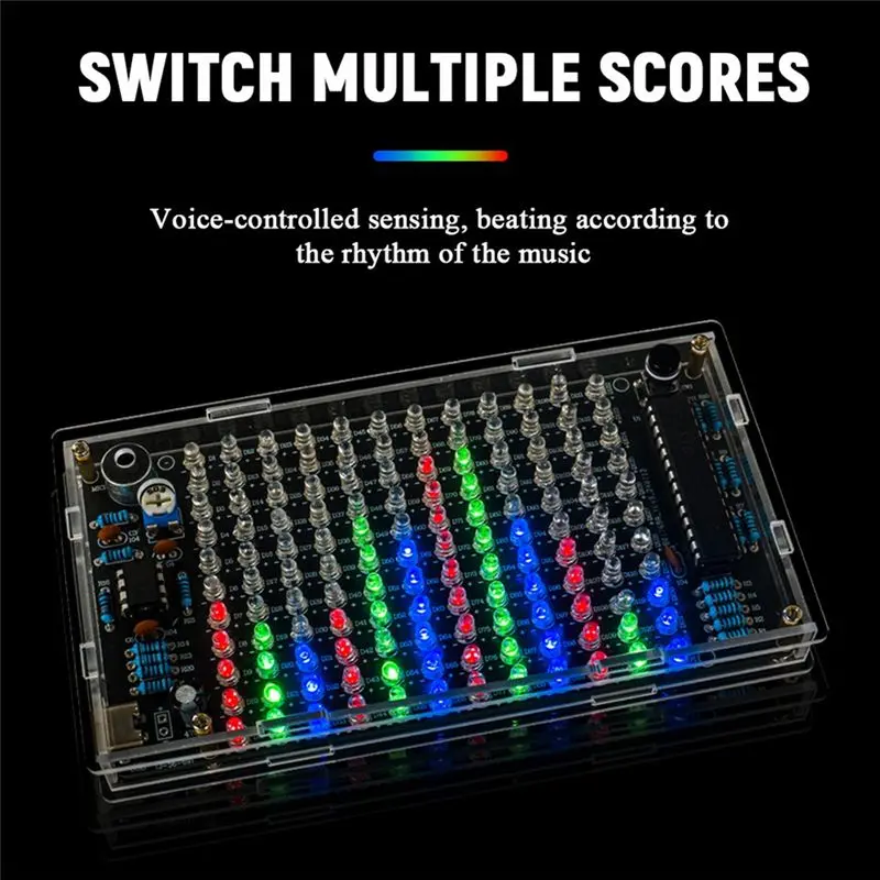 AS60-Sound Control LED Music Spectrum Rhythm Light Kits DIY Audio Frequency Display PCB Soldering Project Practice Solder Kit