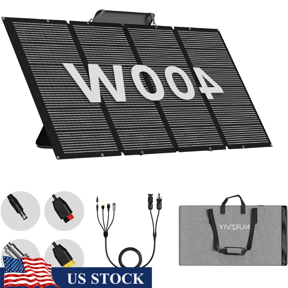 400W Foldable Solar Panel Portable High Efficiency Monocrystalline Waterproof Charger with Adjustable Stand Carry Bag RV Camping