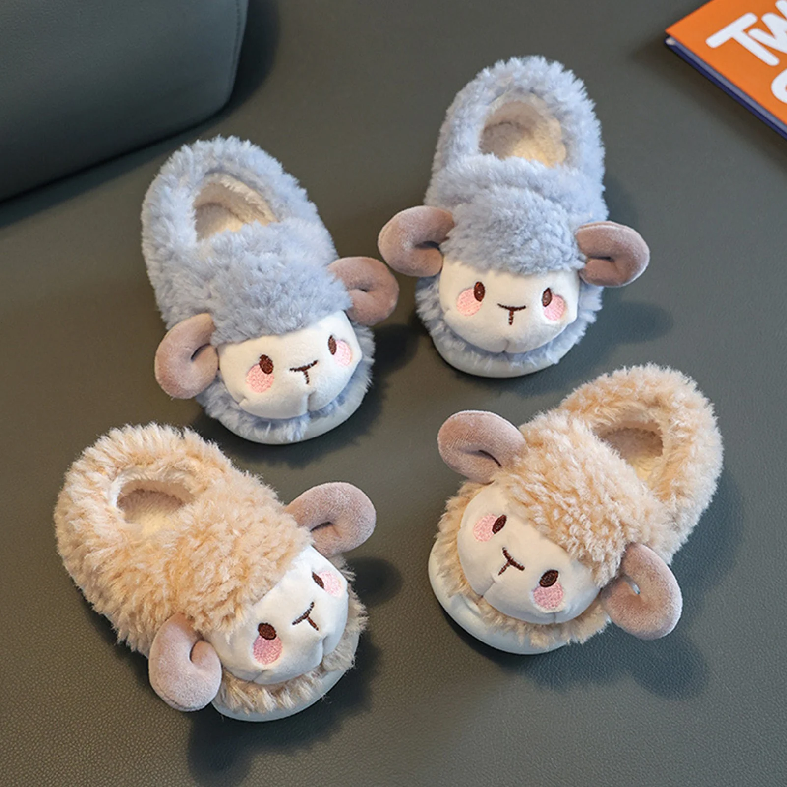 Cute Sheep Head Cotton Slippers Thick Sole Non-slip Warming Shoes For Home