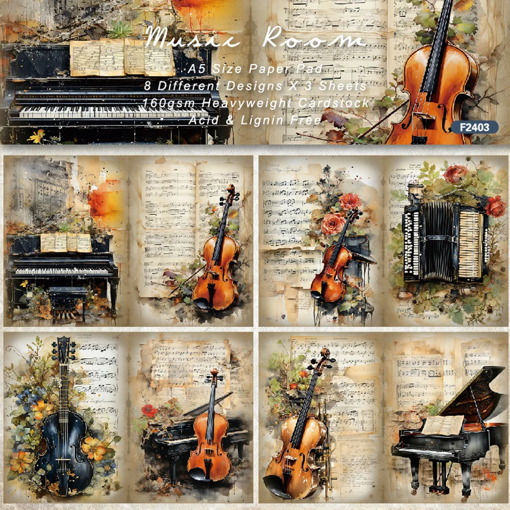 KSCRAFT 24sheets Music On Wall Paper Pack for DIY Scrapbooking Card Making Album Paper Craft
