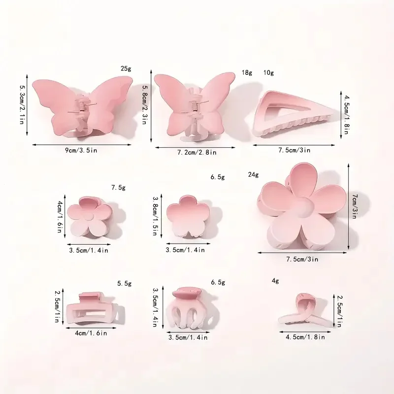 8-teiliges polychromes Haarspangen-Set, gefrostete Hai-Klauenklammer, süße Damen-Kopfbedeckung für Hochsteckfrisur, tägliches Tragen, Valentinstag-Haar-Accessoires – Detail 3