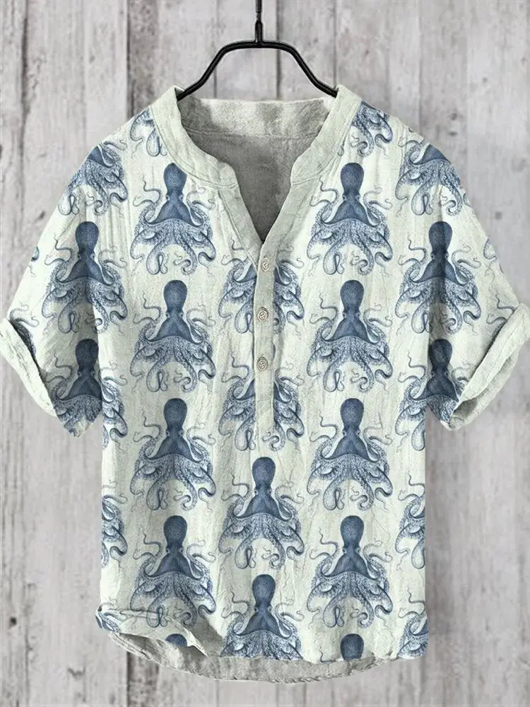 Camisa de manga curta masculina com decote em v, camisa de praia solta, camisa havaiana floral verão, bonito, marca da moda