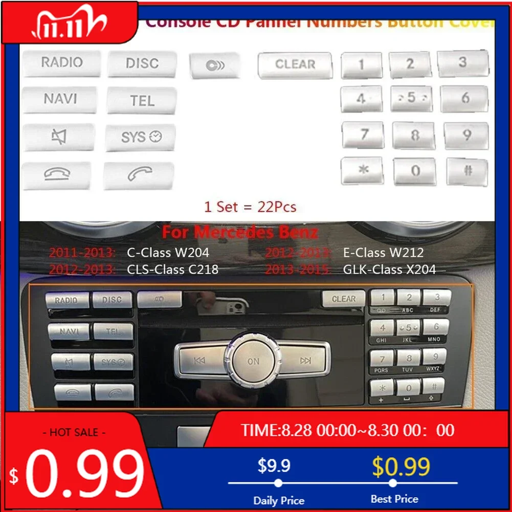インテリアステッカー-22個入り-オートセンターコンソール-cd番号ボタンカバートリムステッカー-メルセデス・ベンツ-w204-w212-c218-glk-x204-s用