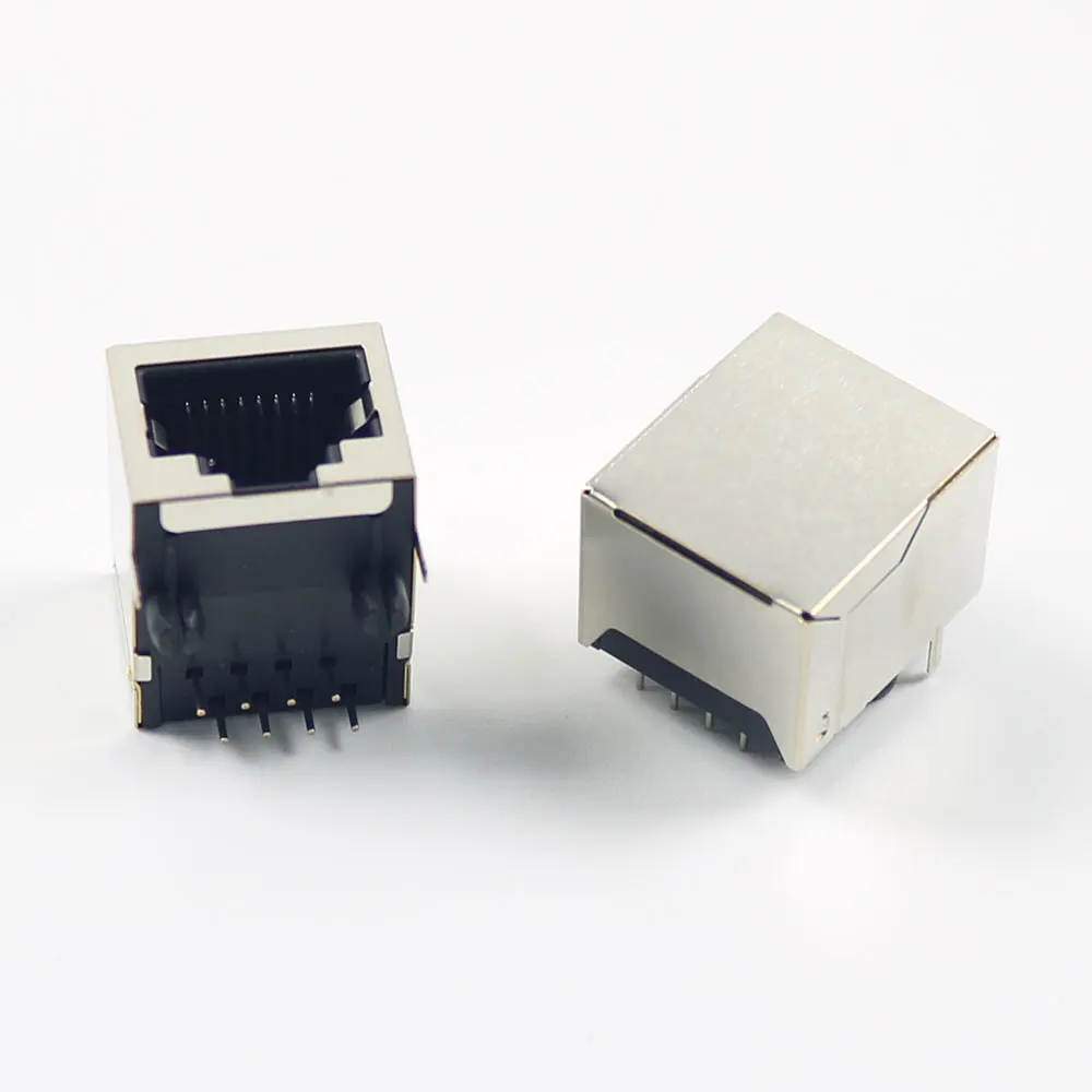 10Pcs RJ45 Socket 8 Pin Cable Interface Shielded Crystal Head Light Copper Shell Connector Female 8P8C RJ45 Socket