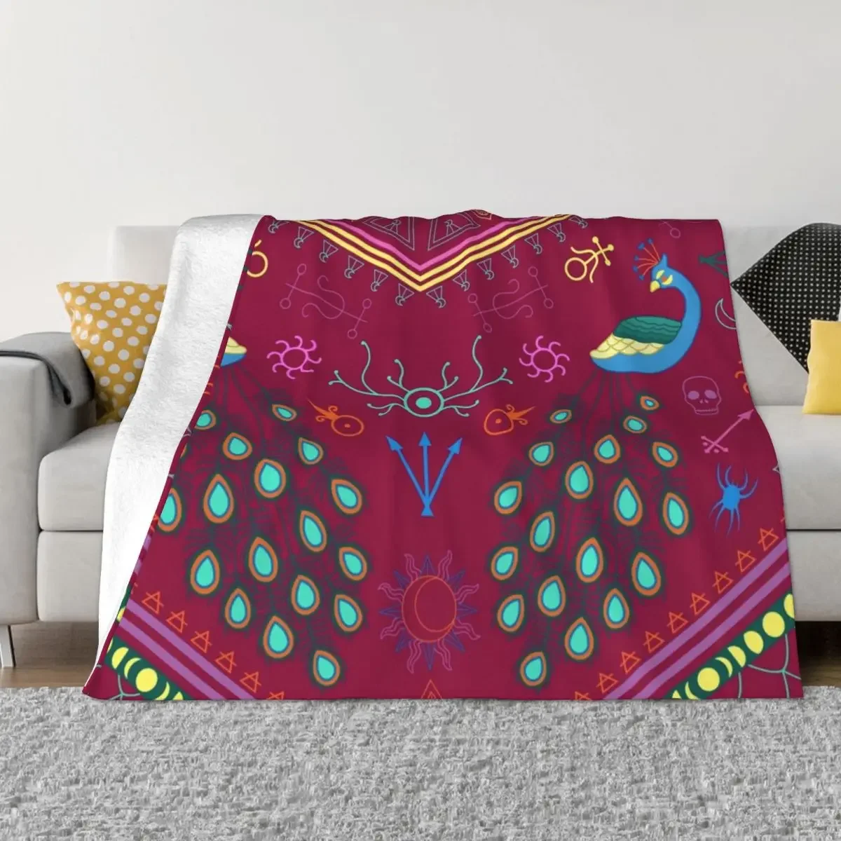 Mollymauk Tealeaf Inspired Print Throw Blanket Plaid on the sofa halloween Custom Blankets