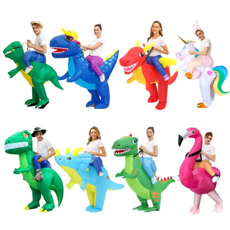 Disfraz de cosplay de Halloween para adultos, disfraz inflable de dinosaurio, fiesta, unicornio, flamenco, T-Rex, traje tricertops js103