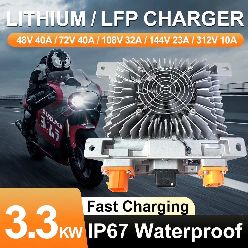 

New 48V 40A 3.3KW Charger Elcon for 72V 40A 96V 108V 32A 144V 23A 312V 10A LiFePO4 Battery Pack EV Zero Motorcycle On-Board