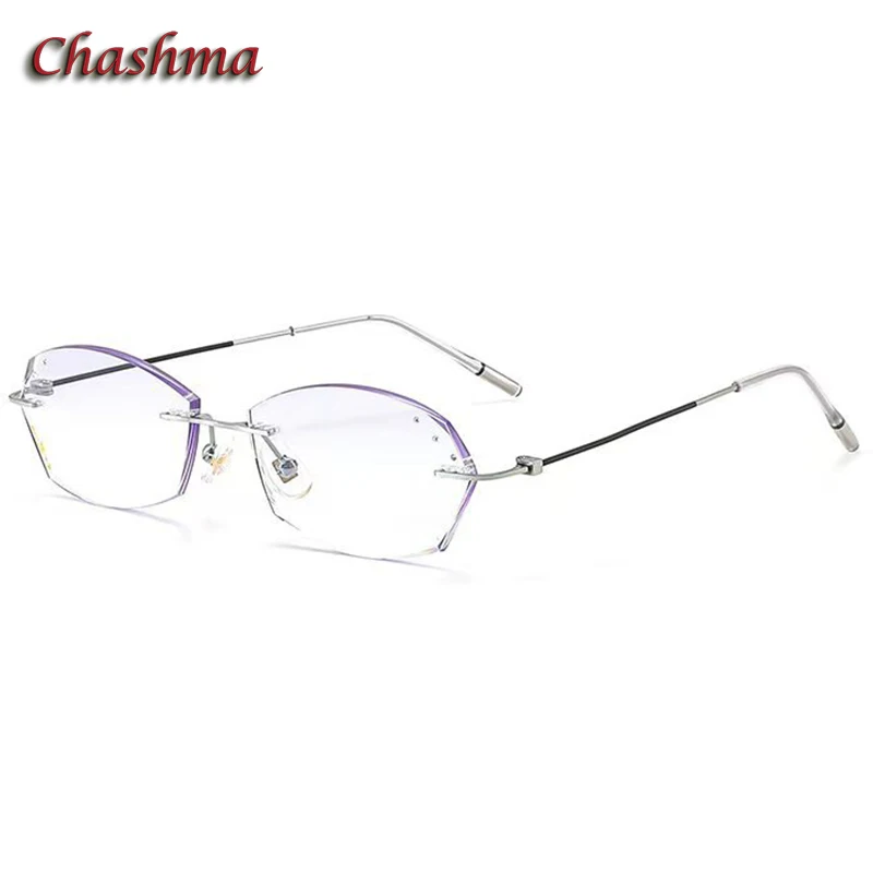 Chashma Women Luxury Glasses Frame Glitter Edge Rhinestone Optical Eyewear Rimless Light Spectacles Female Glass with Stones