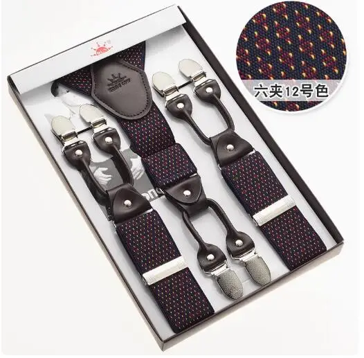 

120cm Long 3.5cm Width Large Size Suspenders Men Genuine Leather 6 Clips Lengthened Tall Business Lattice