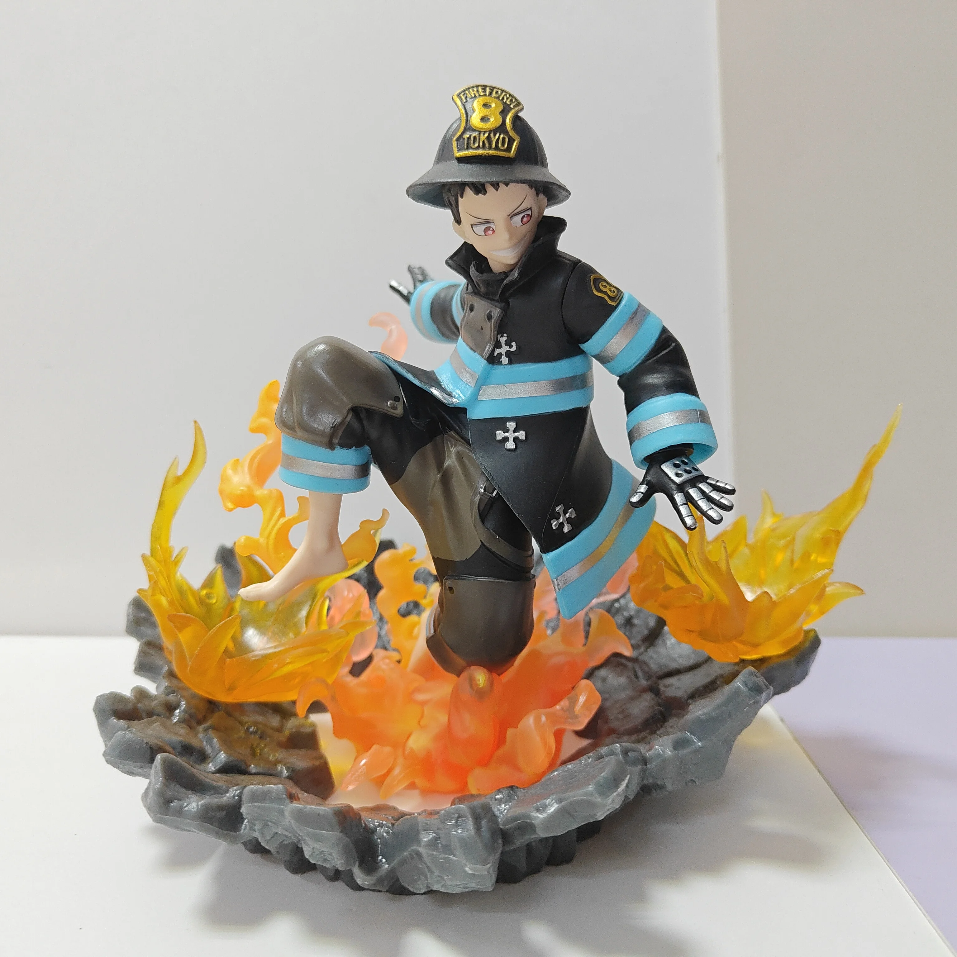 

Fire Force Anime Shinra Kusakabe Action Figures Model Figurine Figure & Base & Flame DIY Decoration Collection