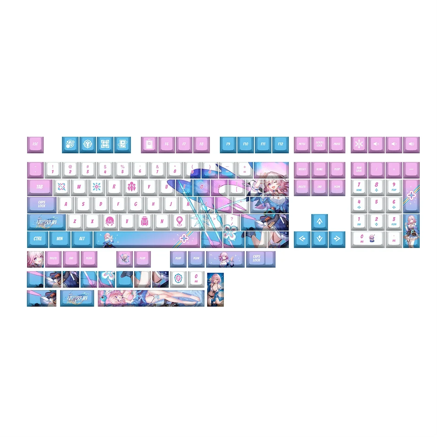 Tapa de Teclado mecánico de Anime Honkai, tapa de teclado de la serie Star Rail, perfil de cereza, Material PBT, 132 teclas