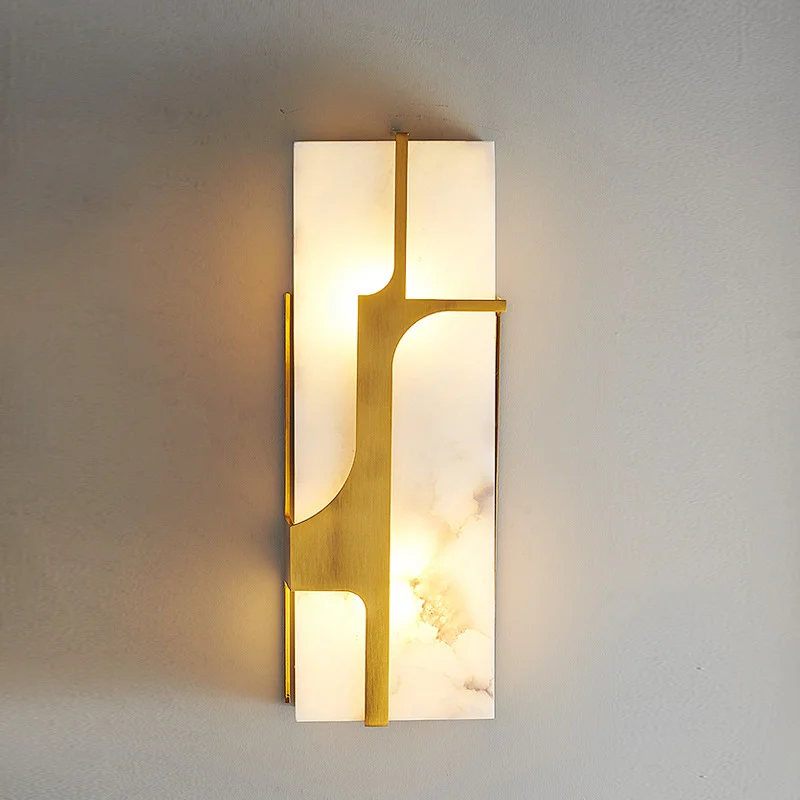 Modern Spanish Natural Marble Wall Light For Living Room Home Decor Nordic Brass Mental Cuboid Wall Lamp