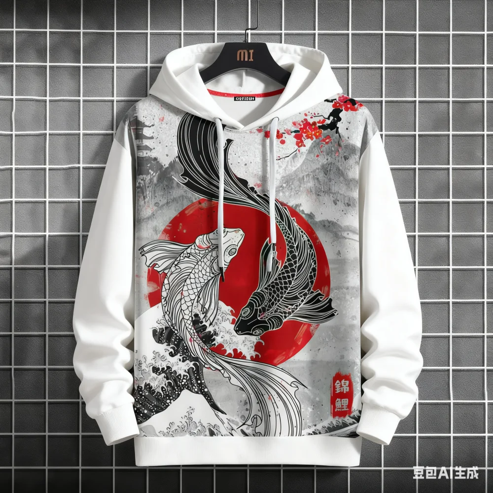 

3D Ukiyo-e Pattern Men's Hoodies Autumn Winter Casual Loose Sweatshirts Funny Animal Printed y2k Clothes Fashion Trend Pullover