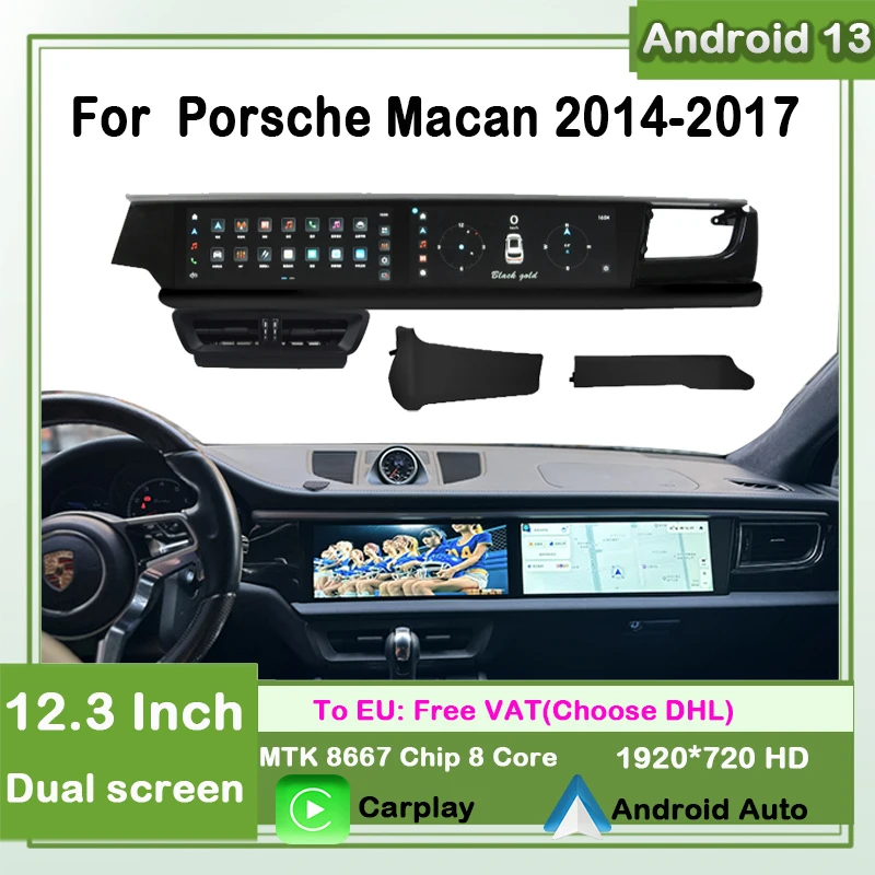 Android 13 Car Radio For Porsche Macan 2014-2017 Carplay Auto Multimedia Player GPS Navigation Stereo dual screen 12.3 Inch