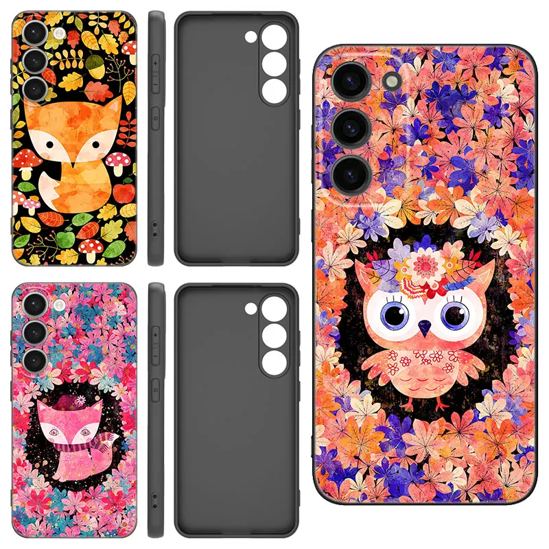 Cartoon Cute Fox Black Silicone Phone Case For Samsung Galaxy S20 S21 S23 S24 FE S22 Ultra S8 S9 S10 Plus