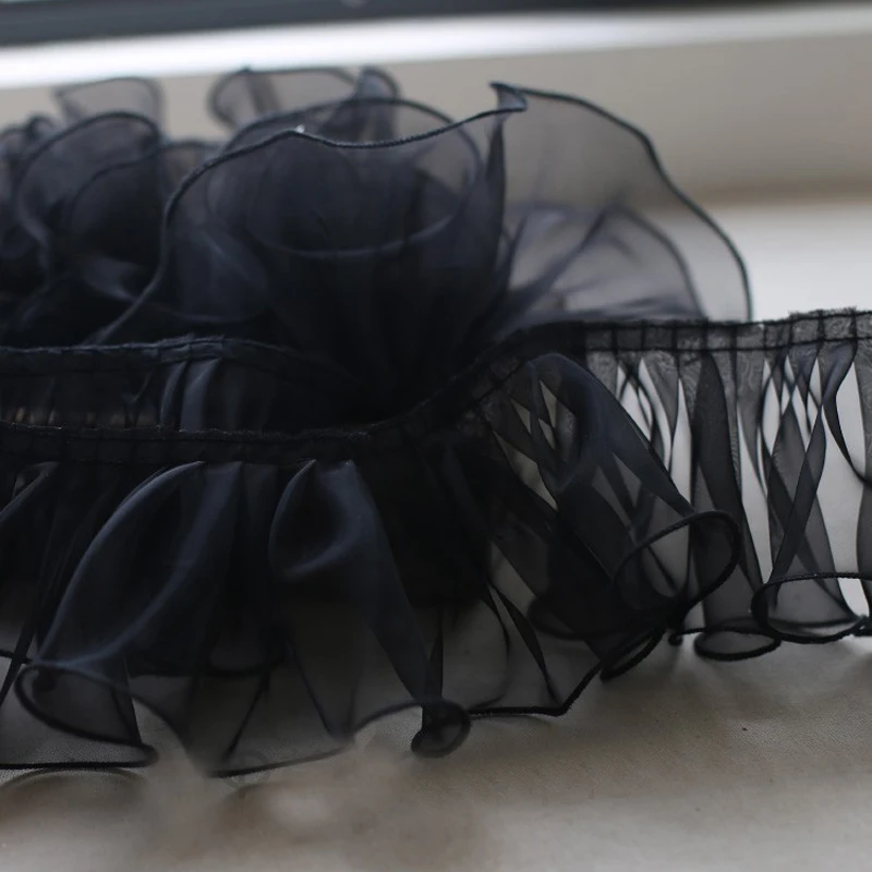 1 Meter Burgundy Organza Ruffle Lace Fungus Pleated Frill Lace Trim Width 8cm Wedding Dress Women Clothes Sew Accessories