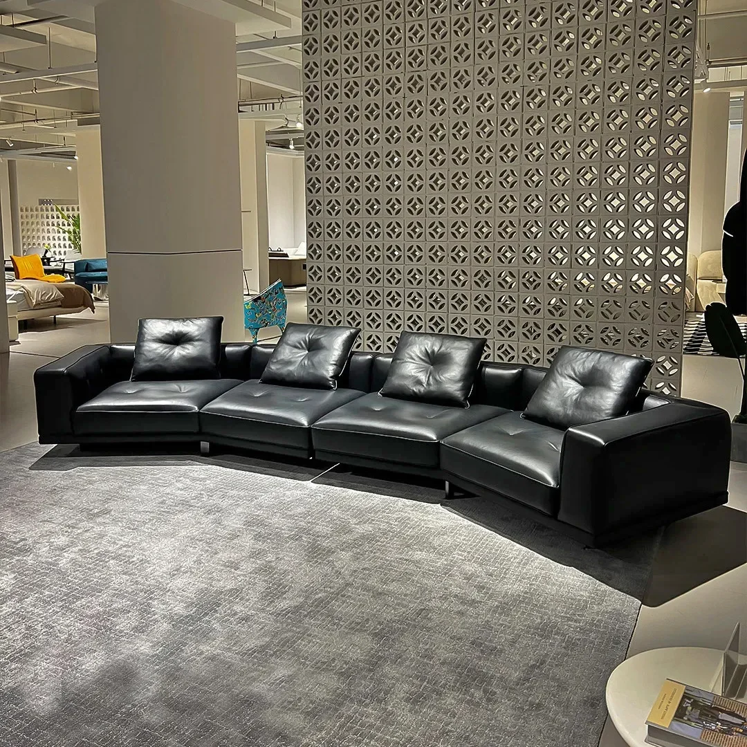 

Italian minimalist Dylan leather sofa simple light luxury large flat-floor hotel clubhouse villa