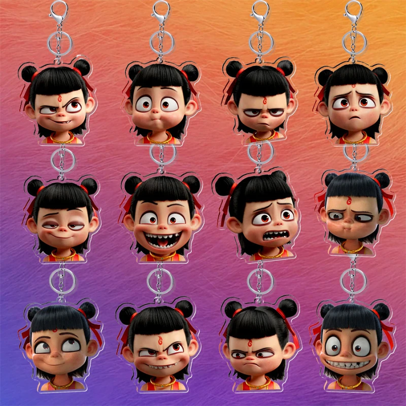 

6PCS Random Adorable and Funny Movie Nezha Decorative Schoolbag Charms, Acrylic Keychains, Small Gifts for Friends