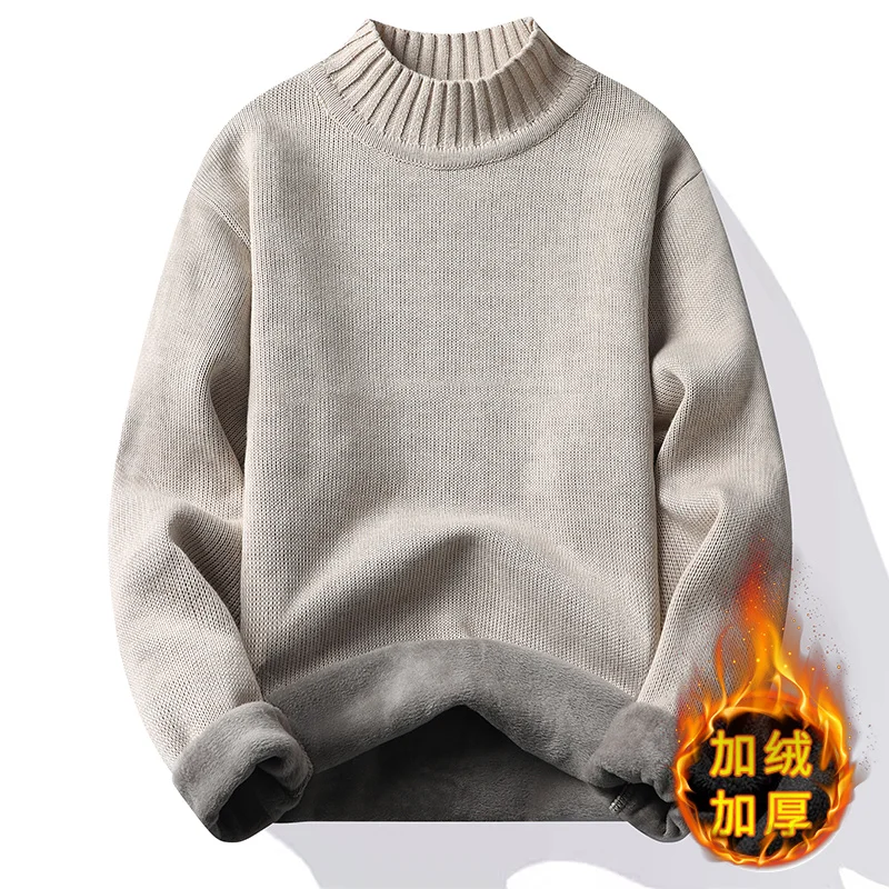 Men\'s Winter Fleece Pullover Knit Sweater Wool Plus Velvet Clothing Thick Warm O-neck Jumpers Fashion Y2K Knitwear