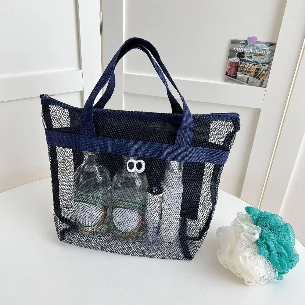

New Large Capacity Mesh Wash Bag Cute Foldable Beach Handbags Breathable Cosmetic Bag