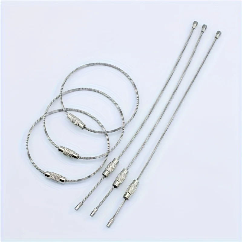20pcs Stainless Steel Wire Rings Men's Keychains Cable Woven Label Ring Durable Keyholders for Organization