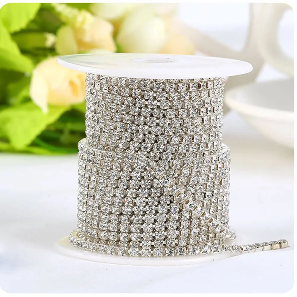 Delicate Glass Compact Beautiful Sparkling Chain 1 Yard Rhinestone 1-row 2-row 3-row Trim Crystal