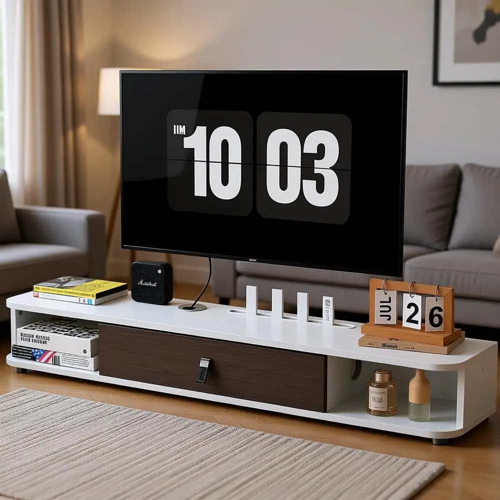 

47-дюймовая настенная подставка для телевизора с плавающей полкой и шкафом для хранения для гостиной и спальни, белая