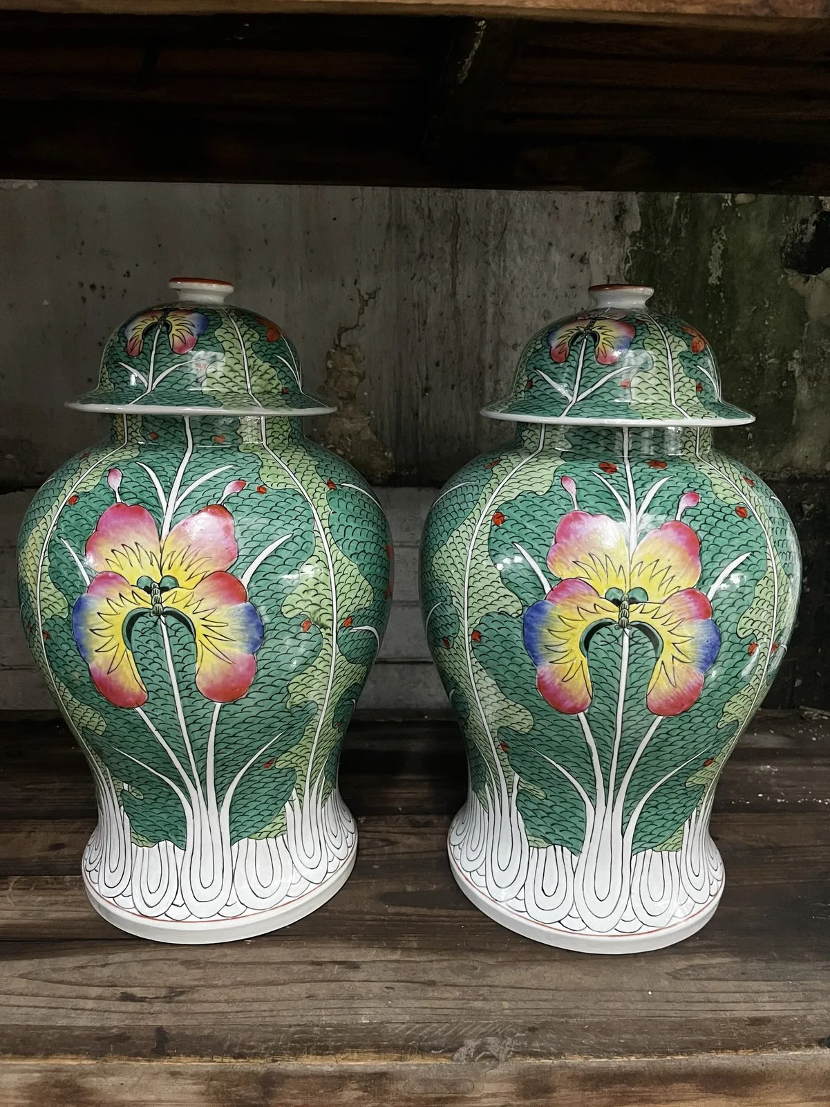 A pair Chinese Famille Rose Porcelain Pot Qing Guangxu Cabbage Pattern 17.0 inch