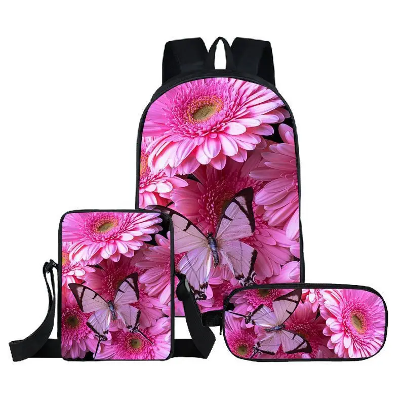 Cartoon Novelty Cool butterfly 3pcs/Set Backpack 3D Print School Student Bookbag Laptop Daypack Shoulder Bag Pencil Case 2026