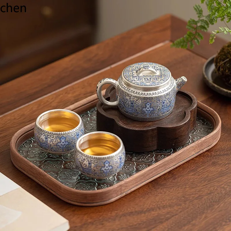 H1 gilt silver teapot kung fu tea set suit one pot two cups han tile xuanbird pot high-end gift gift