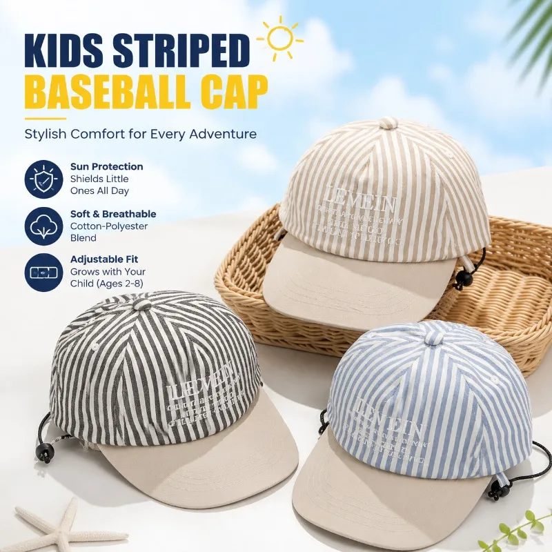 Ins Striped Color Block Kids Baseball Cap Fashion Casual Curved Brim Duckbill Hat Versatile Sun Headwear Suitable for Boys Girls