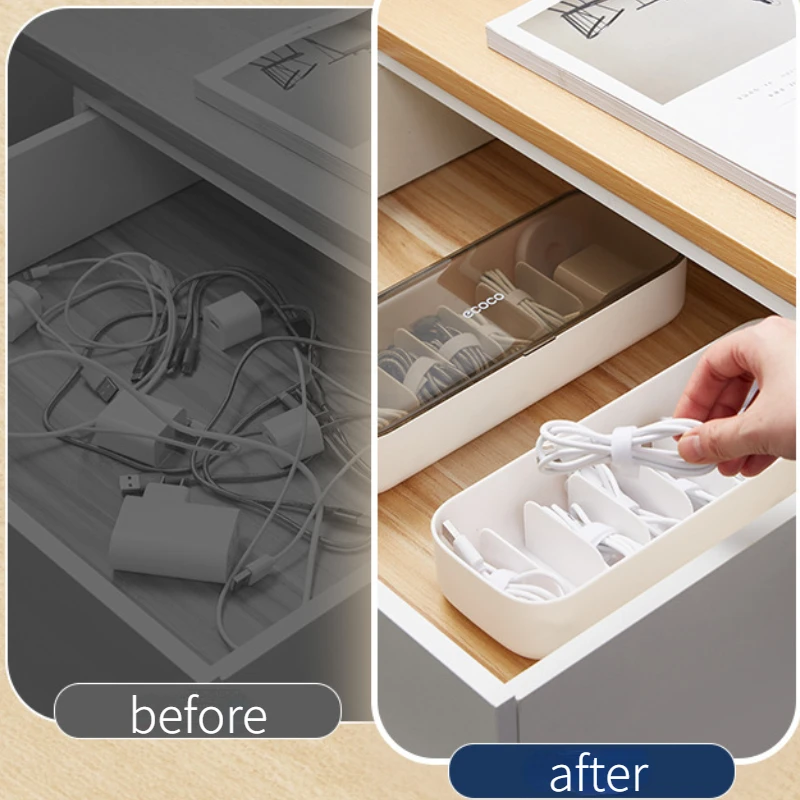 Ecoco Cable Storage Box Earphone Organizer Dustproof Electric Charger Wire Management Case Office Desktop Supplies Storage Bin