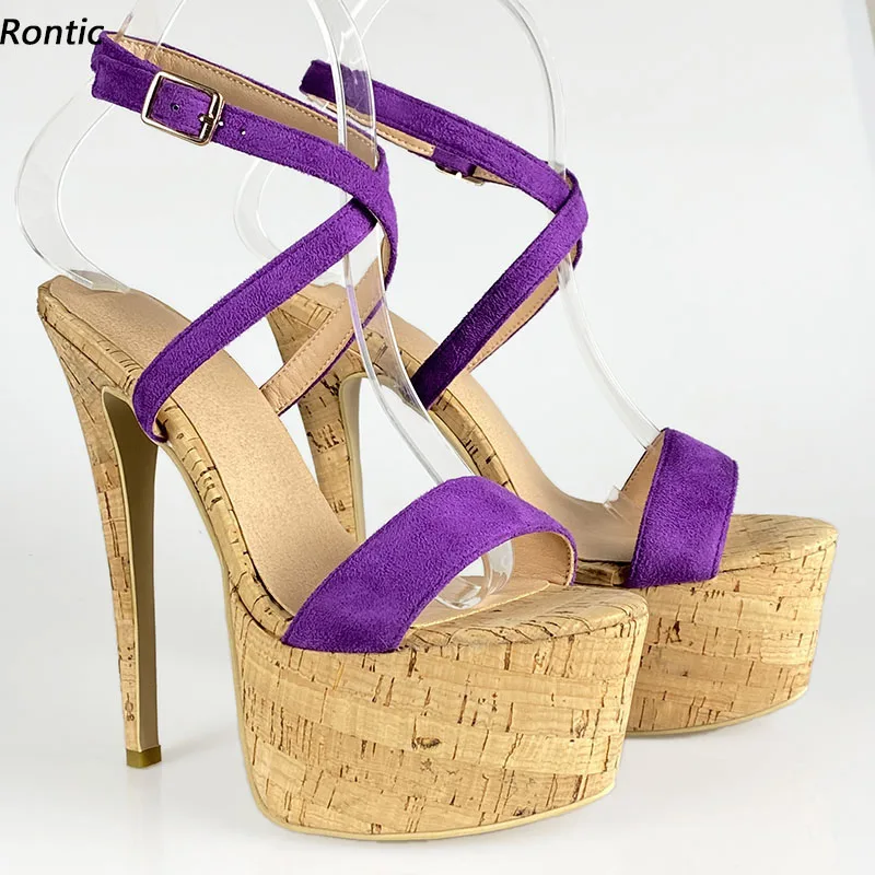 

Rontic Цветные женские босоножки с ремешками из искусственной замши, пикантные туфли на шпильке с открытым носком, великолепные фиолетовые туфли для вечеринок, размер США 5-20