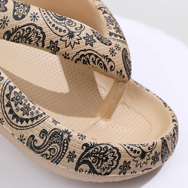 2024 Cashew Nut Print Pillow Slides Slip Soft Sole Platform Non-slip Casual Slides Summer Beach Comfy Flop-flop Plus Size Shoes