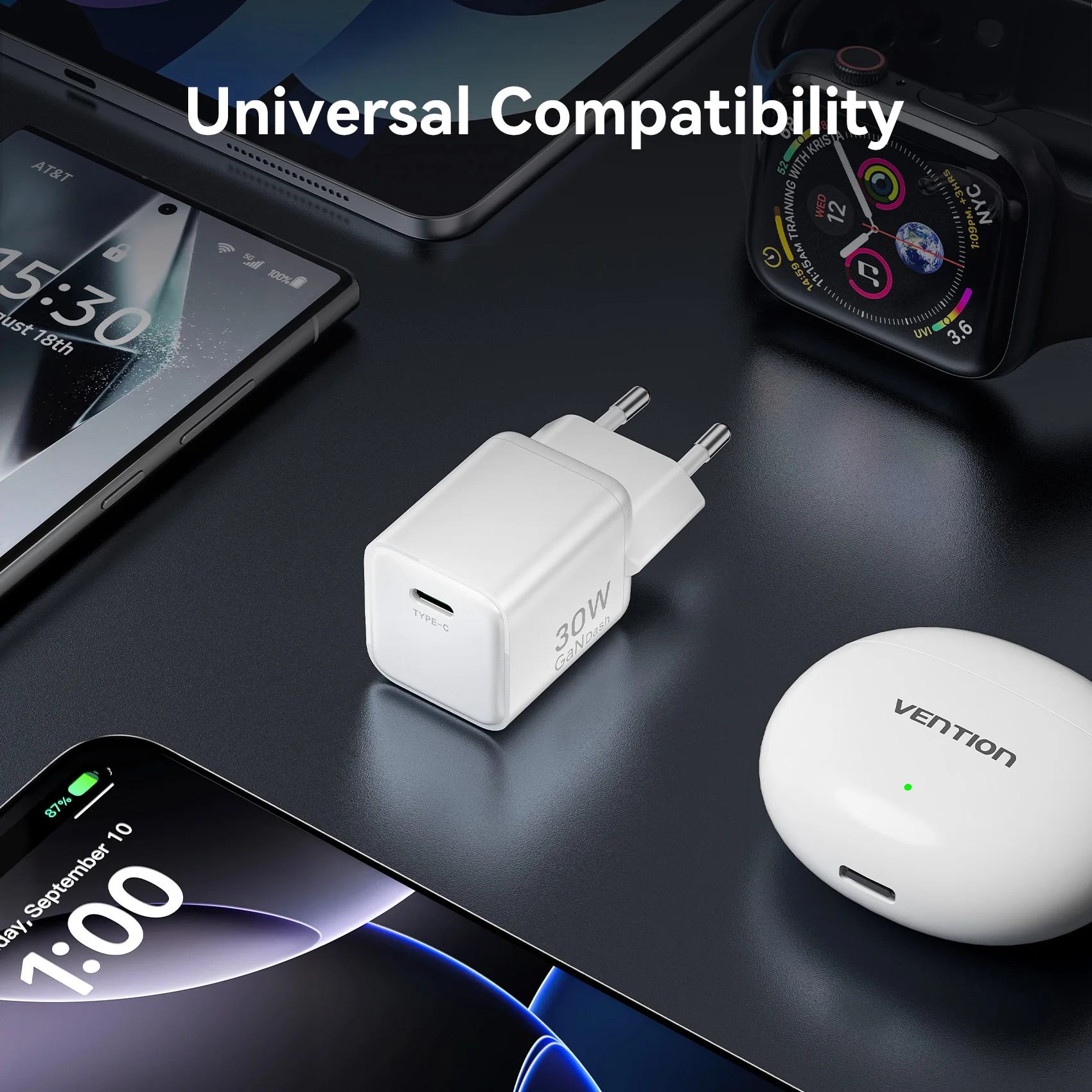 Зарядное устройство GaN Vention 30 Вт для iPhone 16 15 14 13 Samsung S25 S24 Быстрое зарядное устройство PD3.0 QC3.0 Зарядное устройство для телефона Тип C Зарядное устройство для планшетов