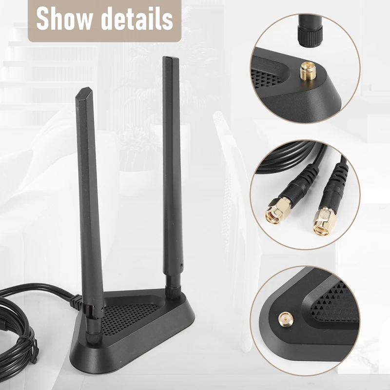 Antena de cabo de extensão de frequência dupla 2.4g/5g, roteador wi-fi, placa de rede sem fio, 8db, antena sma, base de sucção magnética