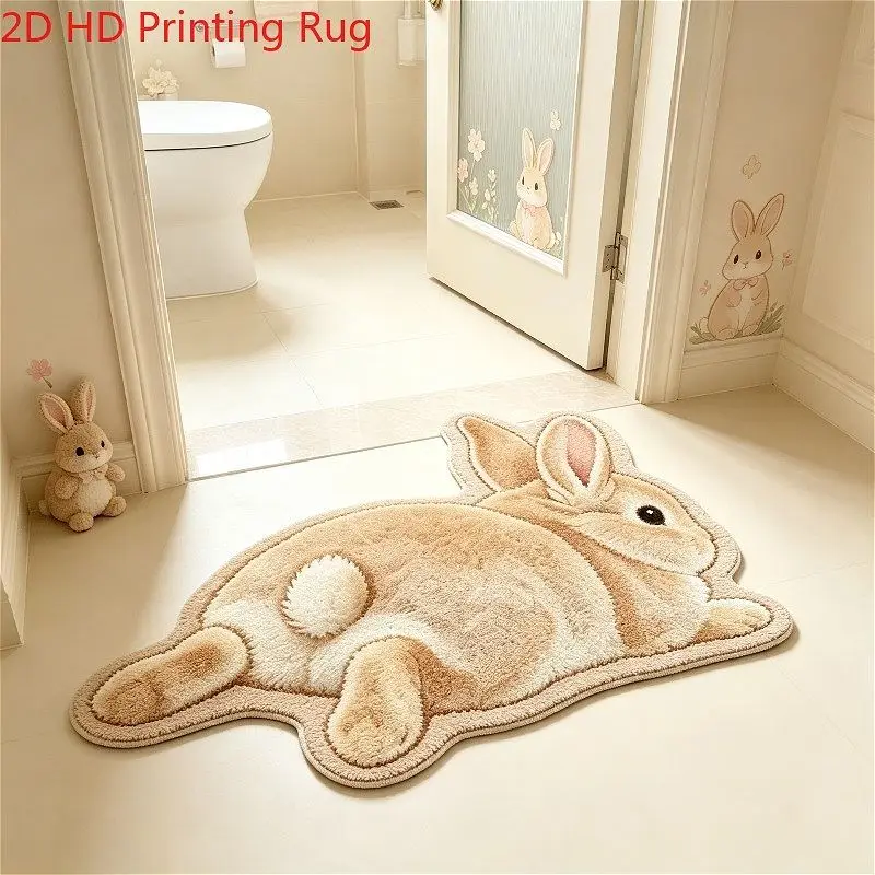 VIKAMA HD Sleeping Light Brown Rabbit shaped Plush Carpet Entrance Bathroom Living Room Cute Cartoon Home Floor Mat