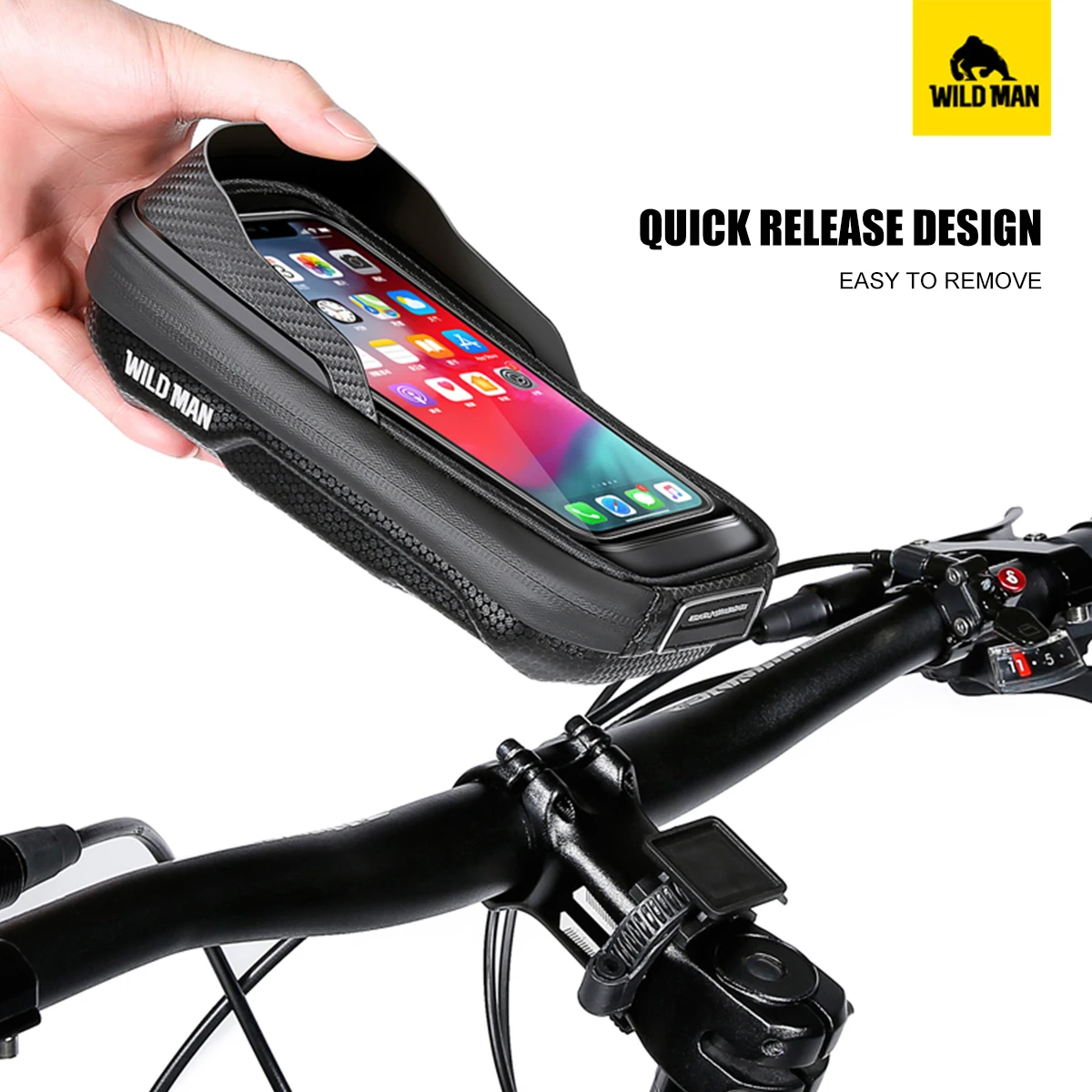 WILD MAN E16 Bicycle Bag EVA Hard Shell Waterproof Touch Screen Front Beam Bag Road Mountain Bike Removable Anti-vibration Bag