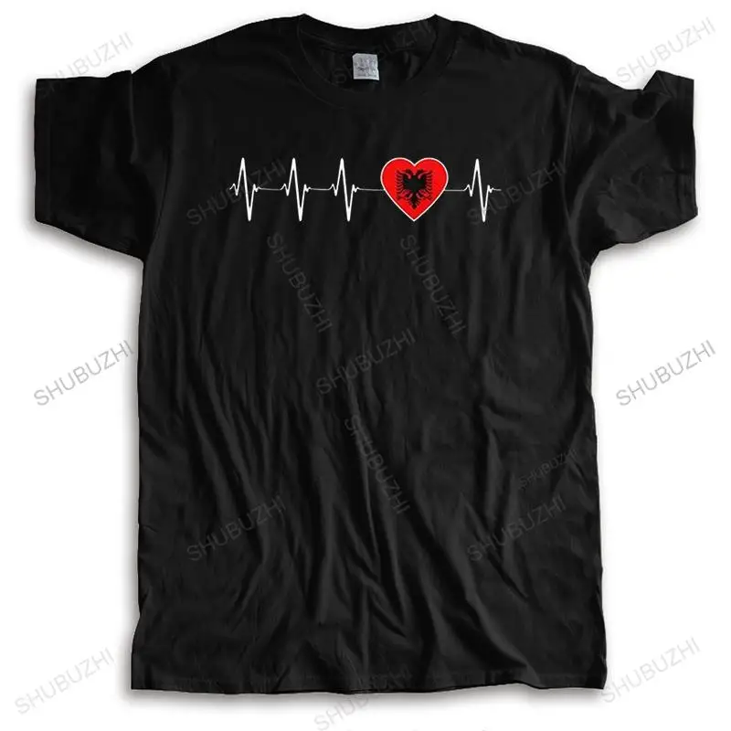 Trendy Albanian Heartbeat Albania Flag T Shirt Men Short Sleeve Printed Tshirt Fashion T-shirt Loose Fit Cotton Tee Merchandise