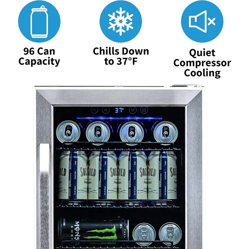 Beverage Refrigerator Cooler with 96 Can Capacity - Built-in Mini Bar Beer Fridge for Bedroom, Dorm, Office