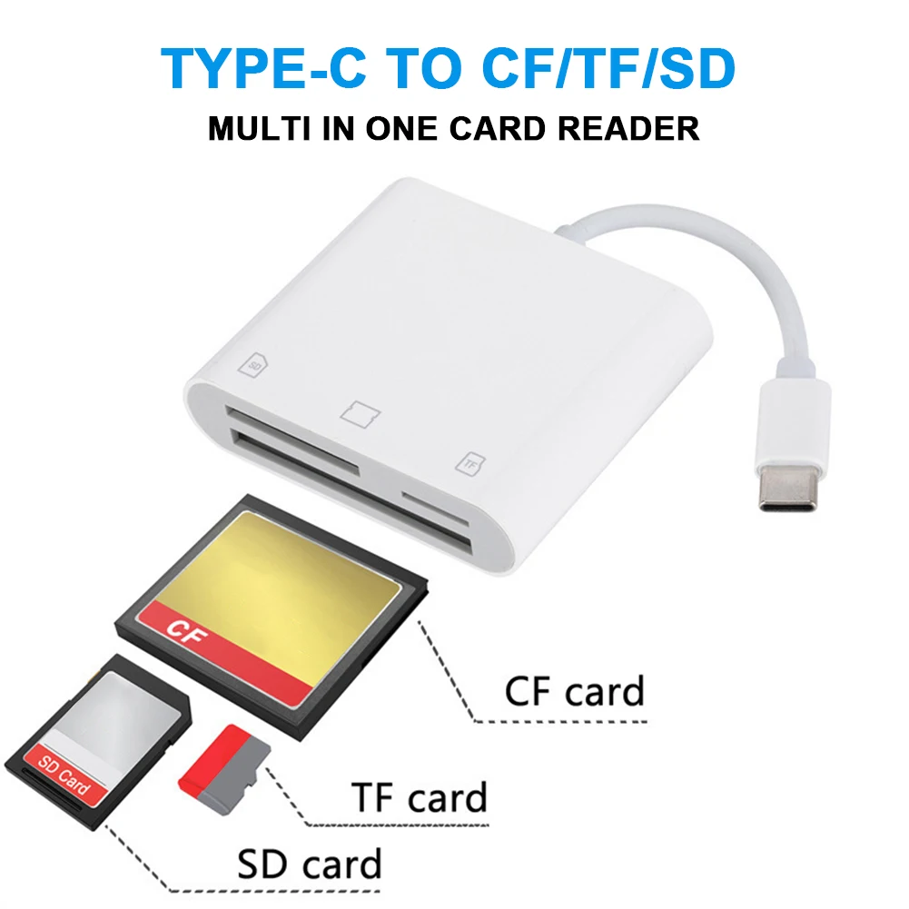 Tipo C para CF, SD, TF Card Adapter, Memory Card Reader, Compact Camera Card Reader para iPad, iPhone 15, 3 em 1